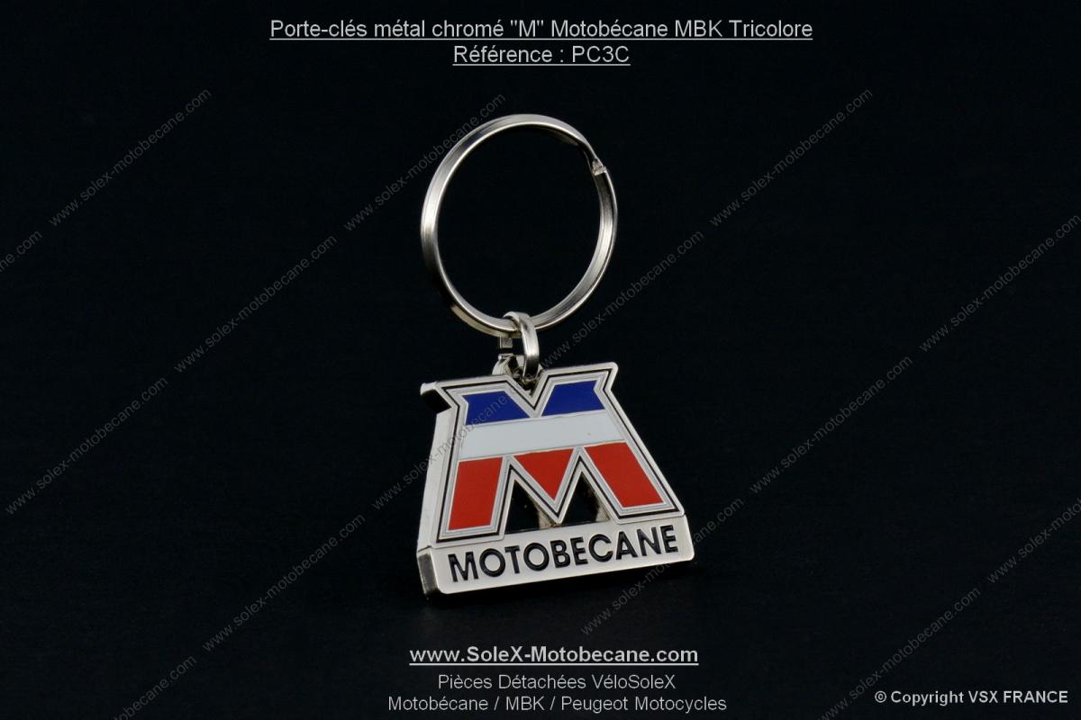 Porte-clés métal chromé "M" Motobécane Tricolore - Accessoires pour SoleX :  Divers - Pièces pour VELOSOLEX - Solex-Motobecane