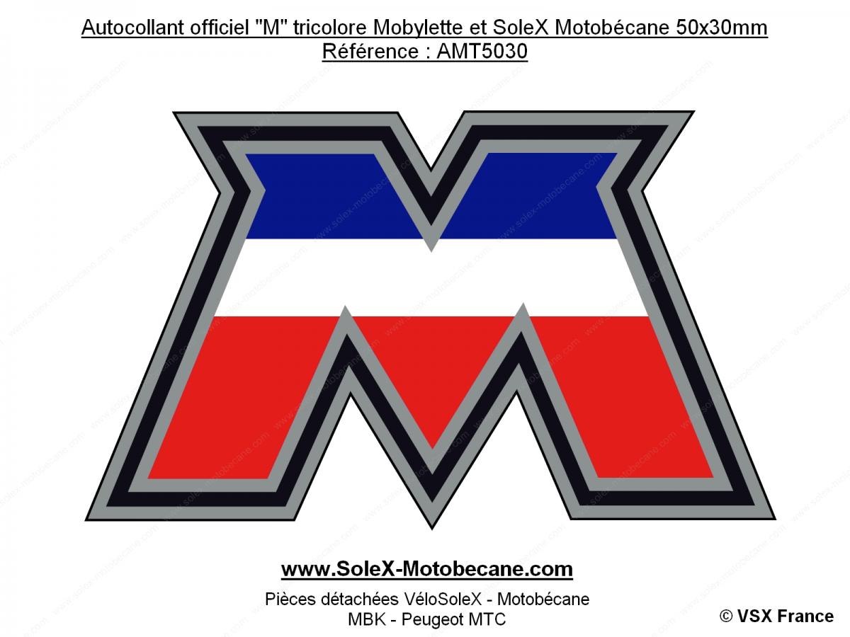 Autocollant officiel "M" tricolore pour Mobylettes et SoleX Motobécane  50x30mm - Pièces détachées pour SoleX 1700, 2200, 3300 et 3800 - Pièces  pour VELOSOLEX - Solex-Motobecane