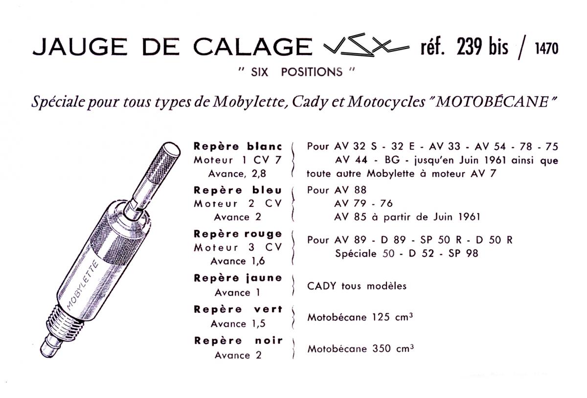 Jauge / Pige de calage d'allumage "239 bis" Spéciale pour Mobylette  Motobécane Motoconfort MBK AV7 / AV10 / Isodyne (...) - Partie Moteur -  Pièces pour Mobylettes MOTOBECANE / MBK - Solex-Motobecane